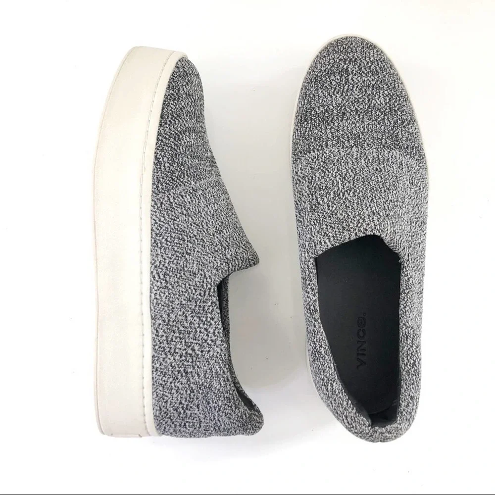 Vince Gray Knit Platform Slip-On Sneakers with White Sole